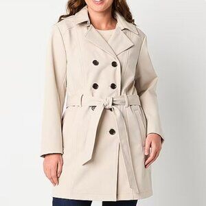 Liz Claiborne Womens Belted Lightweight Softshell Trench Jacket